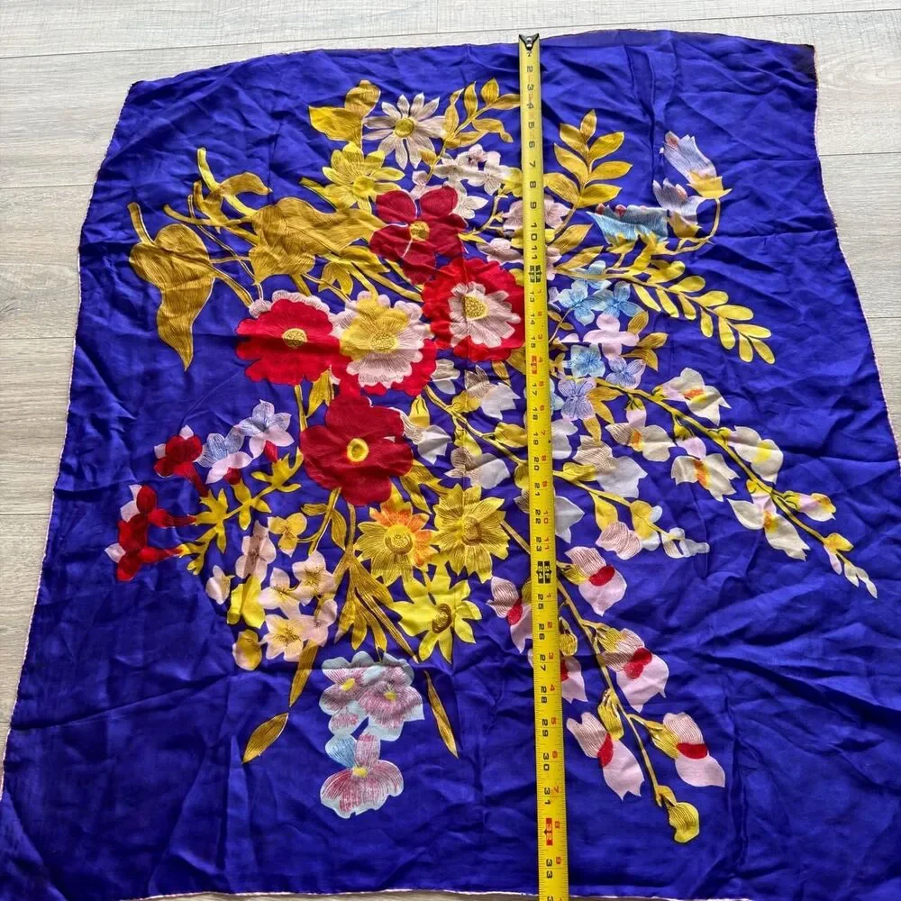 Vintage Purple Gold Red & Pink Floral Silk Square Scarf Old Money Coastal Granny